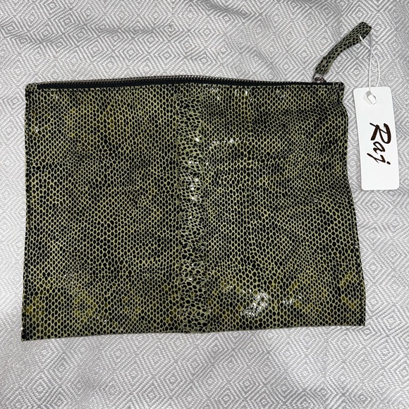Raj Olive Snake Skin Patterned Accessory Pouch - Picture 1 of 7